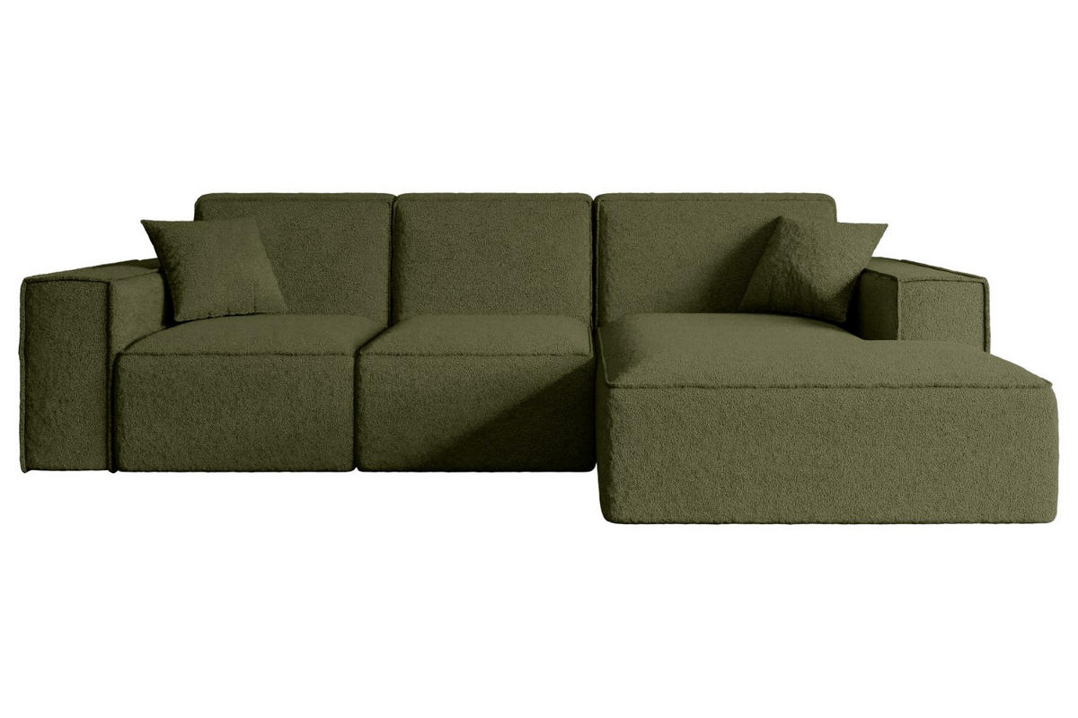 ECKSOFA Ottomane Rechts SERRA-L - 266x165x73 cm Grün Bouclé - Schwarz/Grün, Holzwerkstoff/Kunststoff (266/165cm) - ALTDECOR