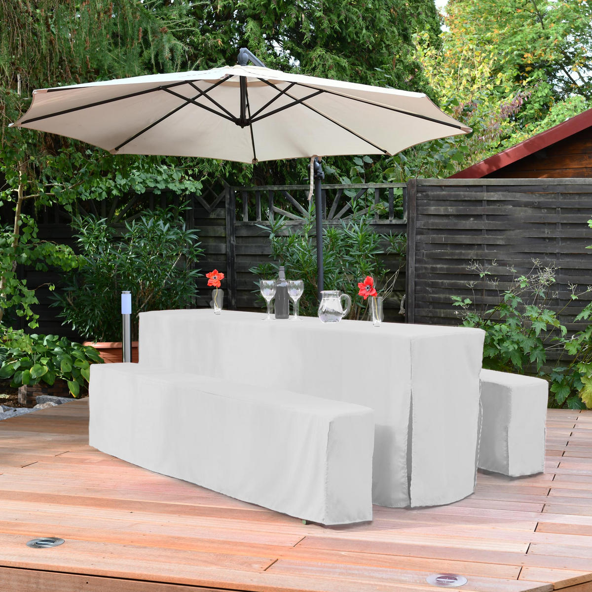 BIERTISCHHUSSE Basic L 50cm lang Schlitz Weiß (3tlg) - Weiß, Textil (50/220cm)
