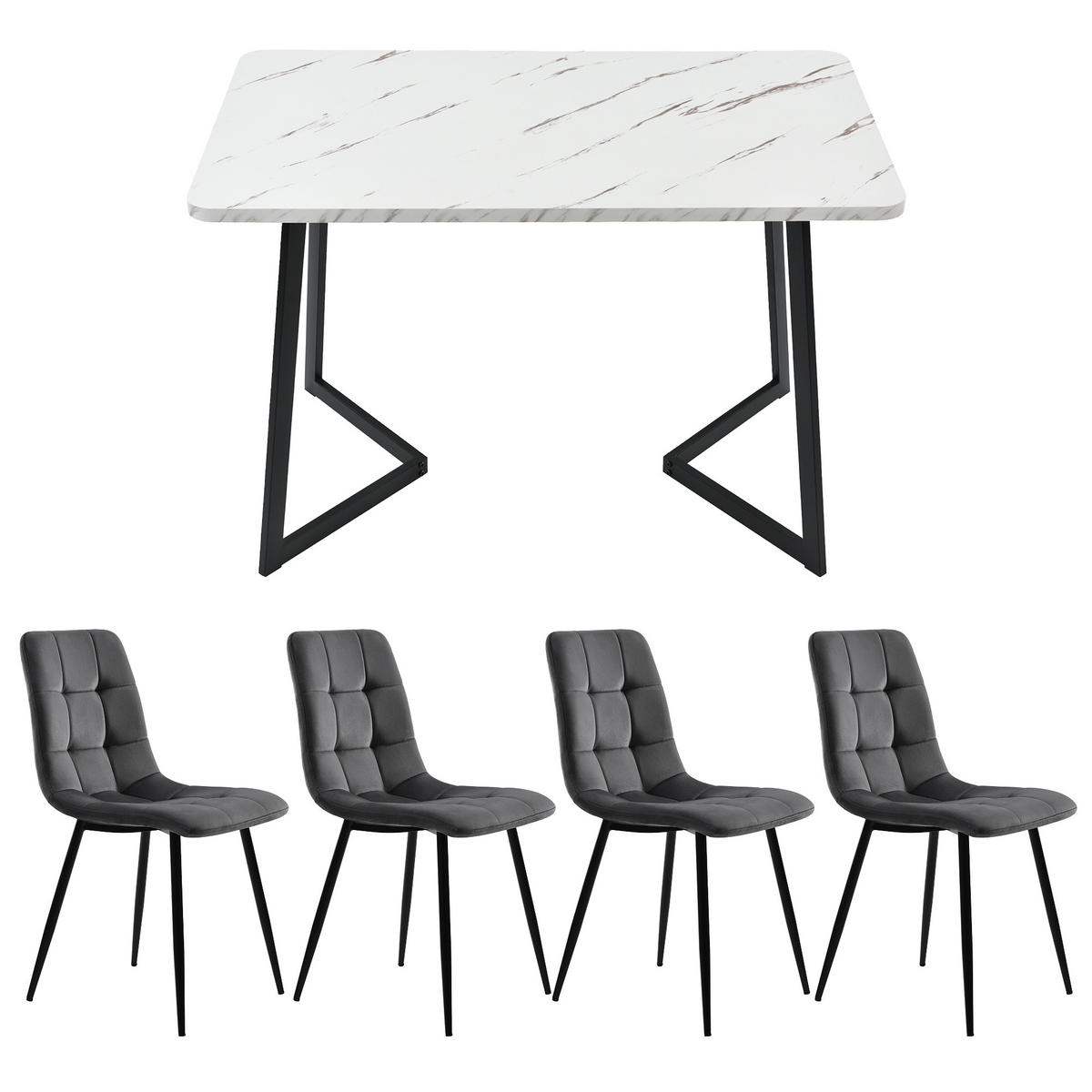 ESSTISCHSET 117 Cm Mit 4 Stühlen, Rechteckig, Dunkelgrau Samt, Schwarz - Grau, Holzwerkstoff (117/75/68cm) - FLIEKS
