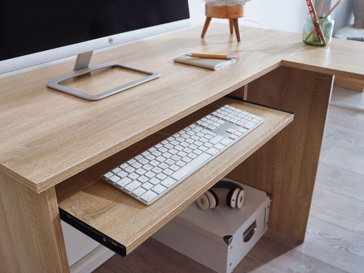 SCHREIBTISCHKOMBINATION ITTER Regal Tastaturauszug, Beige 140x120x75 cm - Beige/Braun, Holz (120/140/75cm) - KADIMA DESIGN