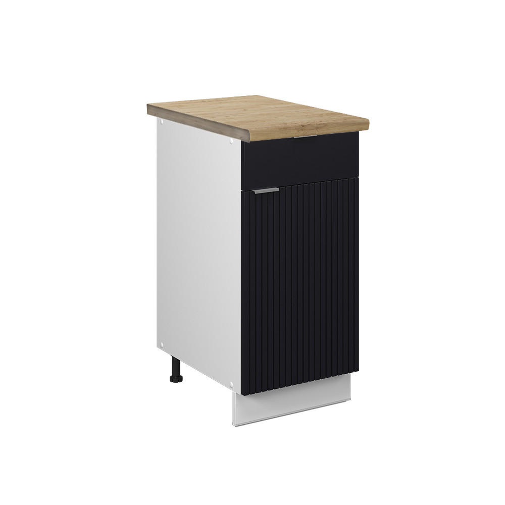 KÜCHENUNTERSCHRANK Fame-Line, Schwarz gestreift, 40 cm, AP Eiche - Schwarz/Weiß, Holzwerkstoff (40/82/60cm) - Vicco