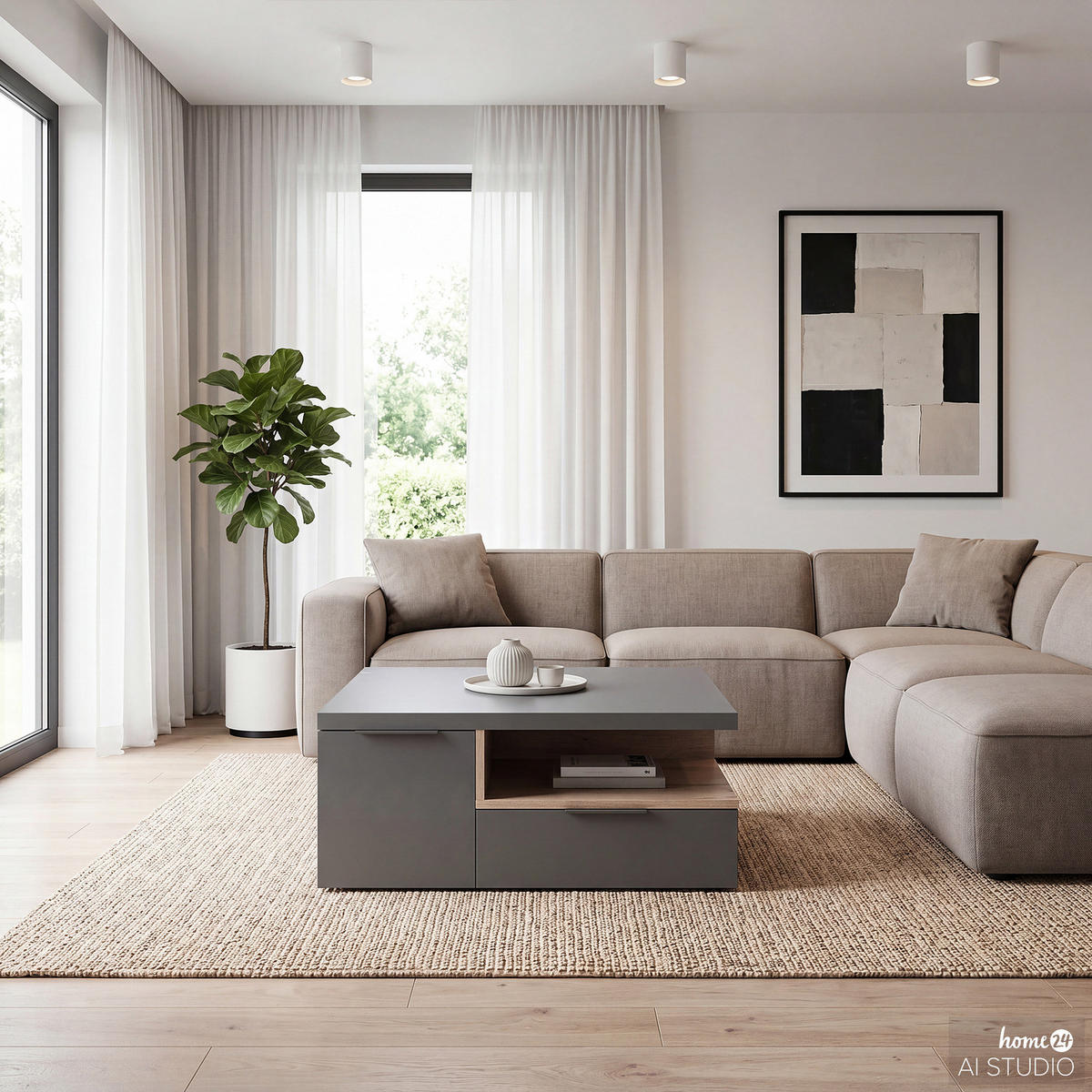 COUCHTISCH - Dunkelgrau - Dunkelgrau, Holzwerkstoff (80/80/35cm) - home24