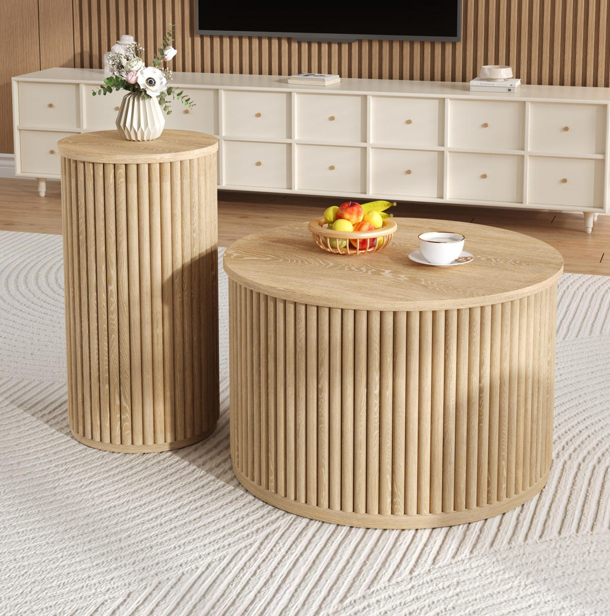 COUCHTISCH aus MDF 60x60x38.5 & 30x30x56 cm in Natur - Naturfarben, Holzwerkstoff (60/60/38.5cm) - Modfu