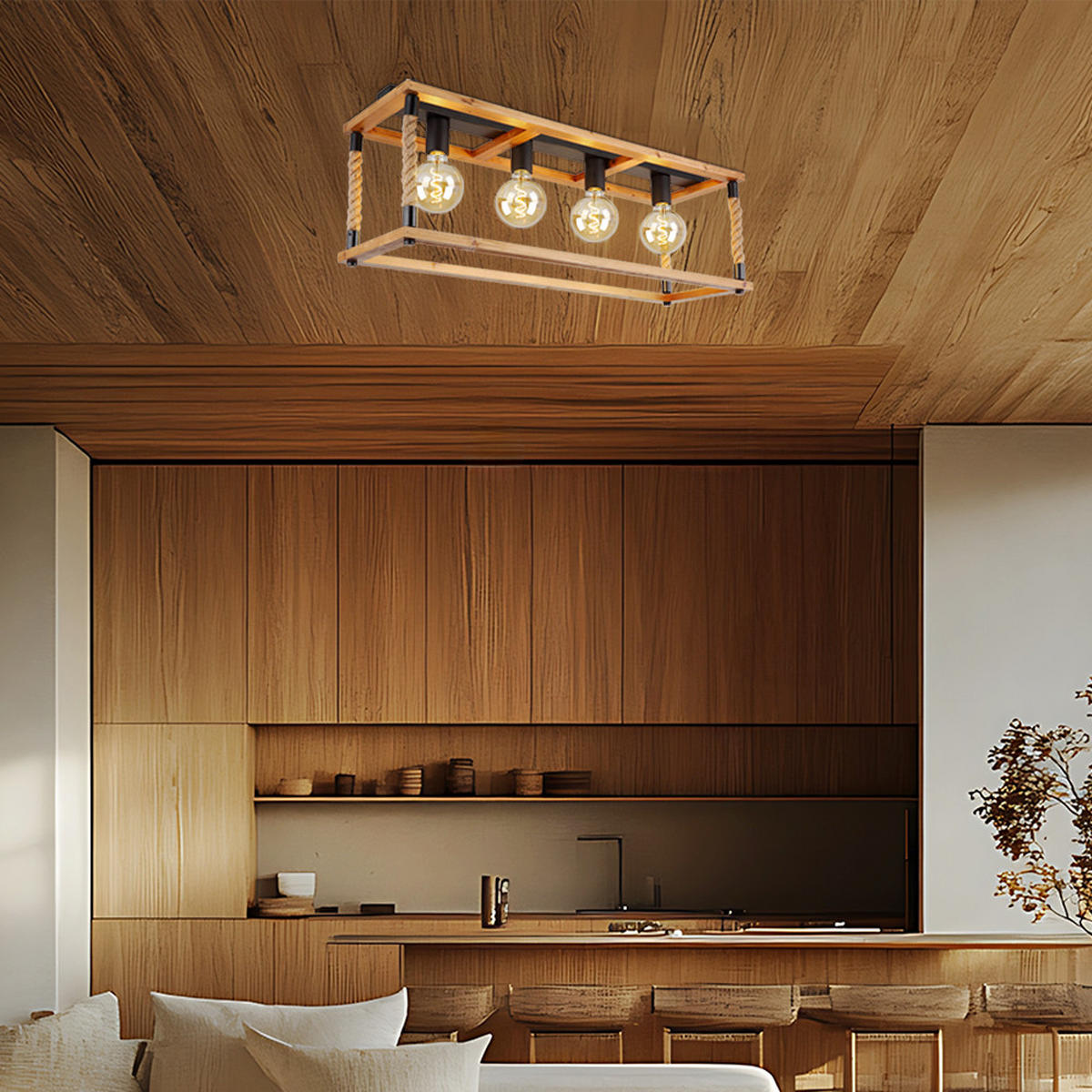 DECKENLEUCHTE VERNON Holzoptik Braun - Braun, Holz (75/25/31cm) - Globo Lighting