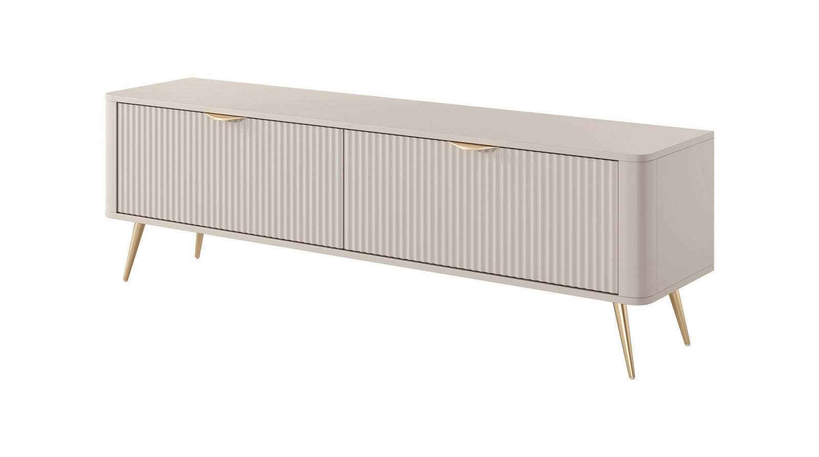 TV-LOWBOARD 163 cm Beige / Gold - mit geriffelten Fronten - 2 Türen - Beige/Gelb, Holz/Holzwerkstoff (163/51/38cm) - Ravio