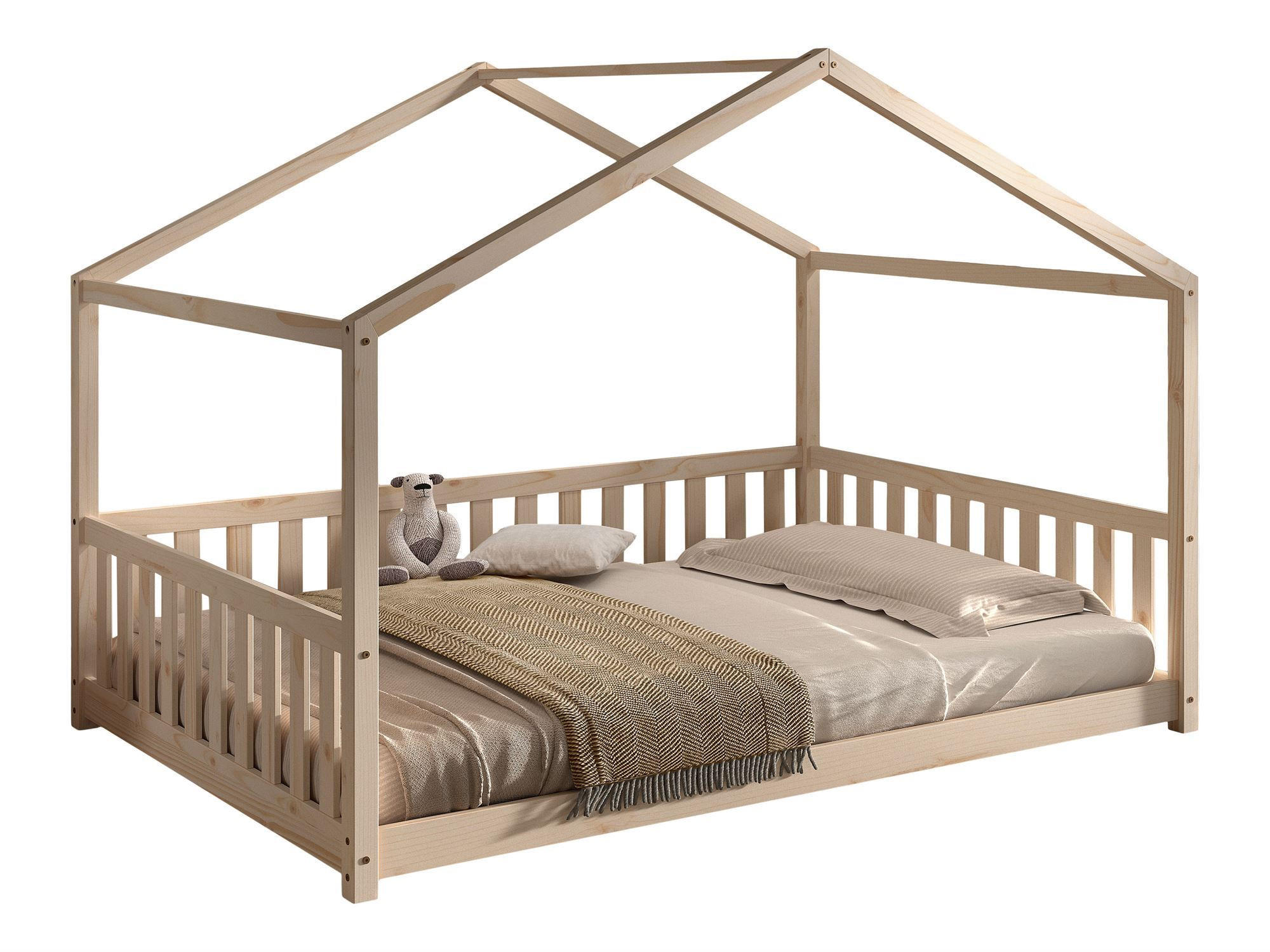 HAUSBETT Kapua 140x200 auch als Bodenbett Kiefer Massivholz Natur - Kieferfarben, Holz (140/200cm) - 58aufmkessel