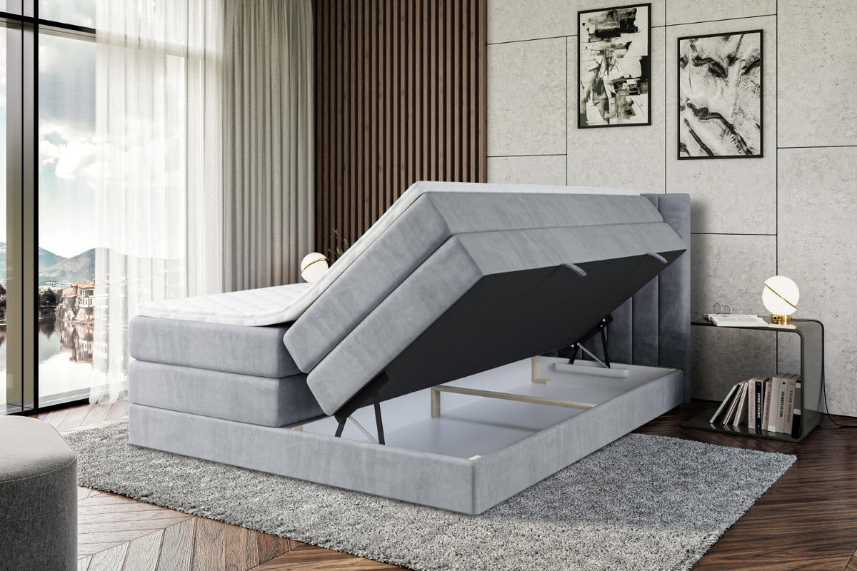 BOXSPRINGBETT EDITA KING - 180x200 - H3/H4 - Grau - Grau, Holzwerkstoff (180/200cm) - ALTDECOR