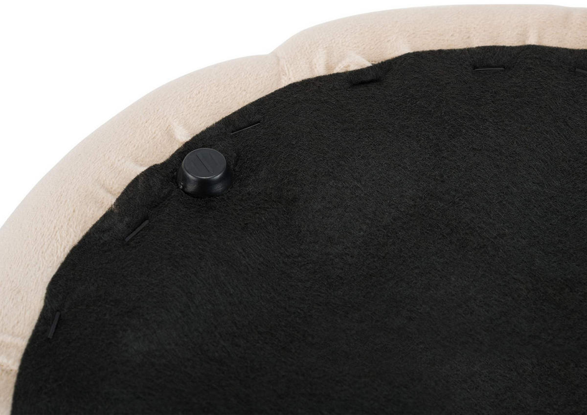 SITZPOUF rund Samt Creme - Eukalyptusholzfarben/Creme, Holz/Textil (42/46/42cm) - CLP