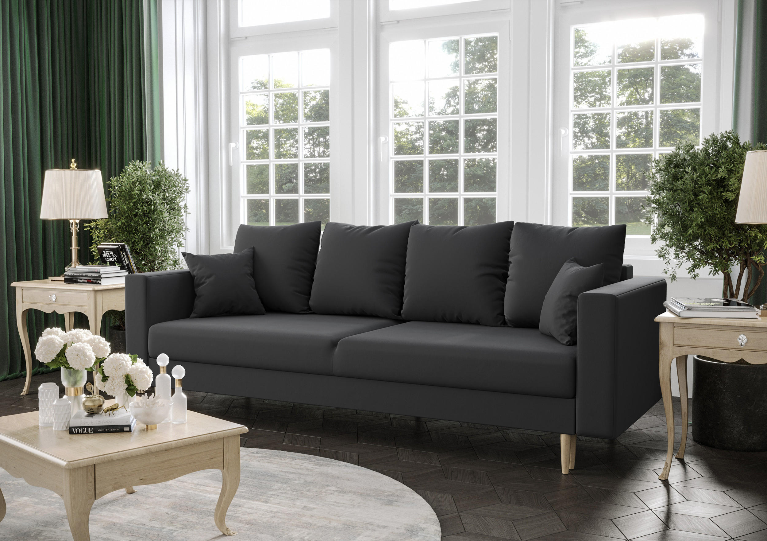 SOFA KRISTI mit Schlaffunktion ITAKA 27 Sofa mit Stauraum - Dunkelgrau, Textil (90/87/230cm) - Bedante