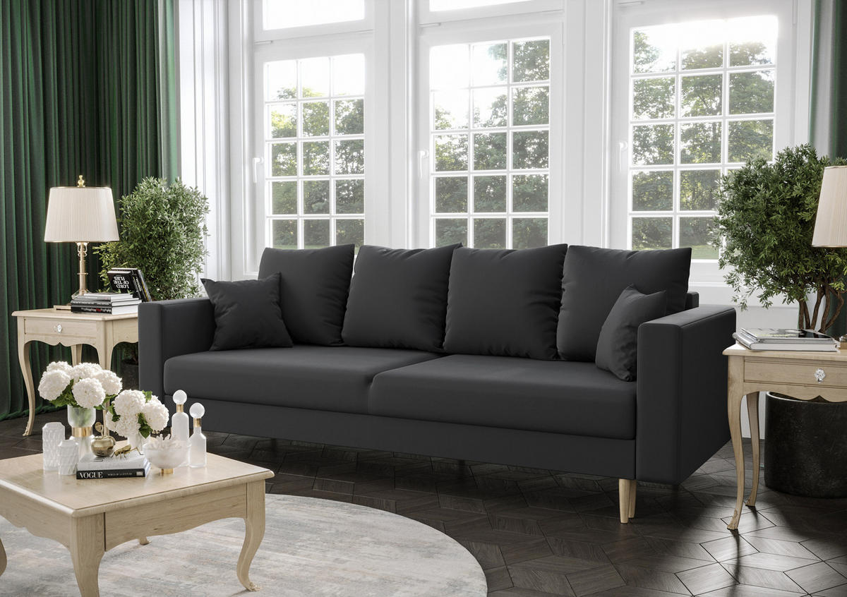 SOFA KRISTI mit Schlaffunktion ITAKA 27 Sofa mit Stauraum - Dunkelgrau, Textil (90/87/230cm) - Bedante