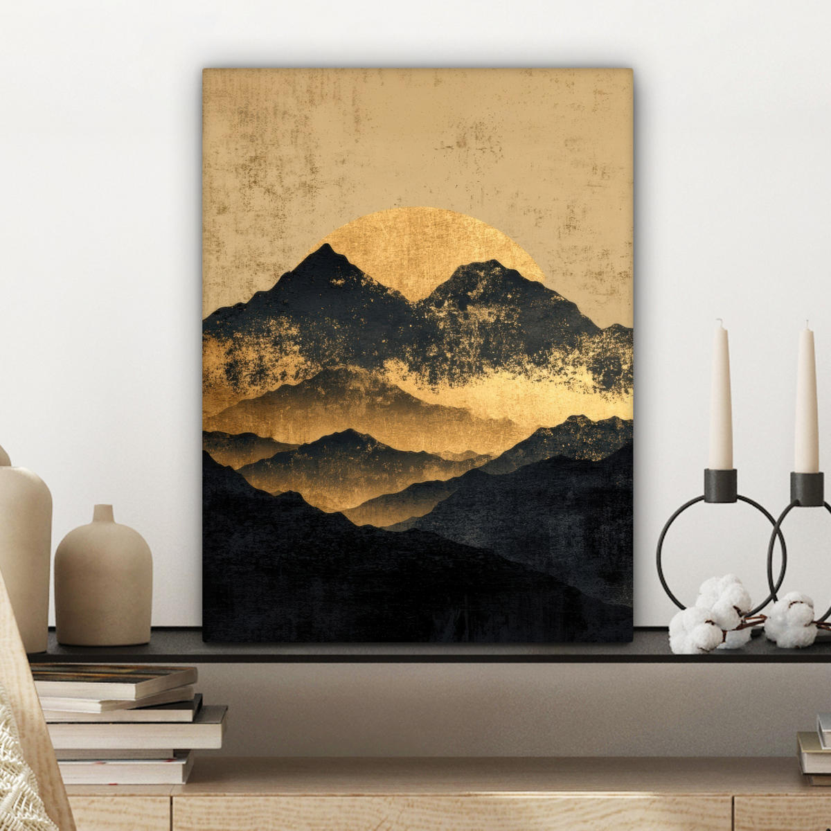 LEINWANDBILD Goldene Berge bei Mondschein Room Decor 30x40 cm - Goldfarben, Textil (30/40cm) - MuchoWow