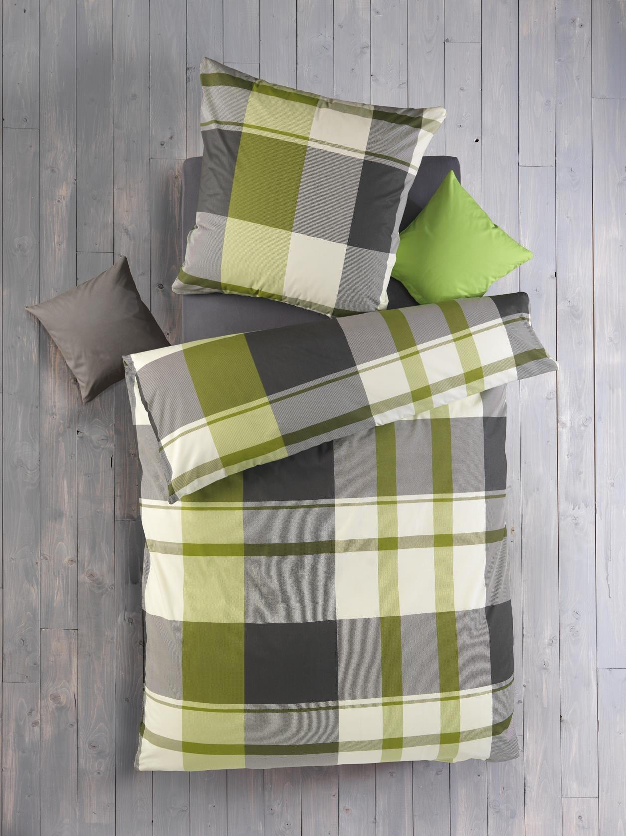 BETTWÄSCHE 135x200 Renforce Baumwolle Bettbezug Karo Muster Grün Grau kariert - Grün, Textil (135/200cm) - Carpe Sonno