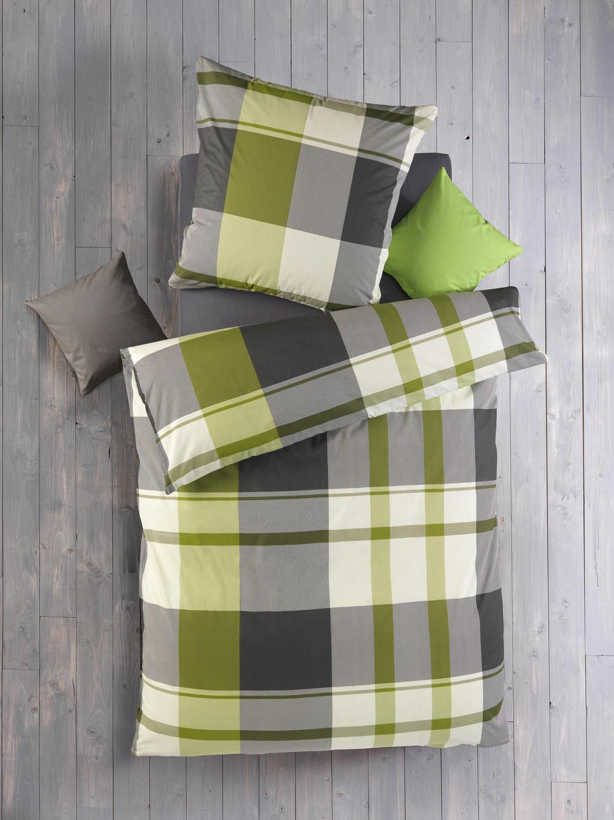 BETTWÄSCHE 135x200 Renforce Baumwolle Bettbezug Karo Muster Grün Grau kariert - Grün, Textil (135/200cm) - Carpe Sonno