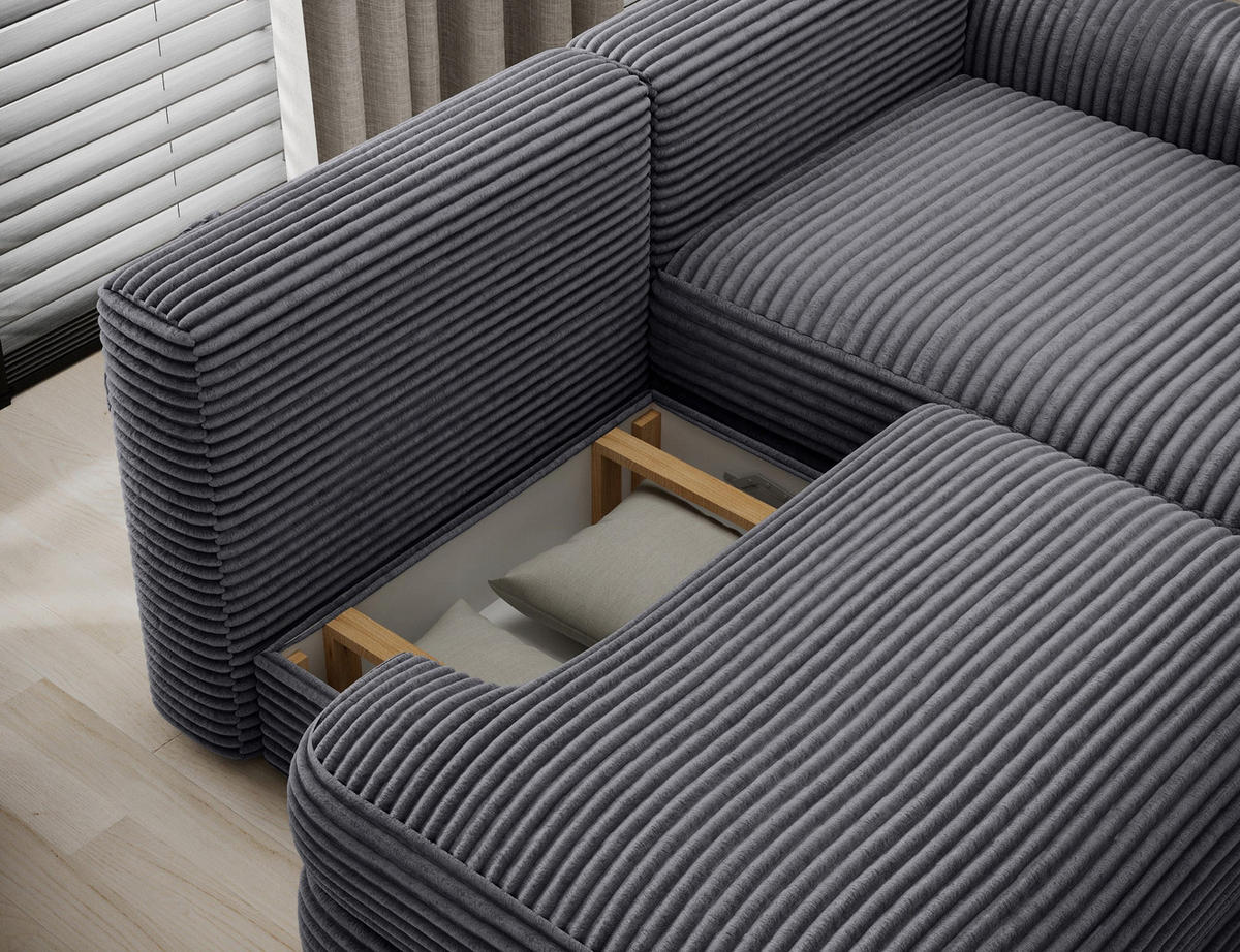 ECKSOFA RIPELI L-Form mit Schlaffunktion & Bettkasten – Modernes 3-Sitzer Sofa, Wellenfederung, 217 × 175 cm - Schwarz/Grau, Kunststoff (175/217cm) - Wohnideebilder