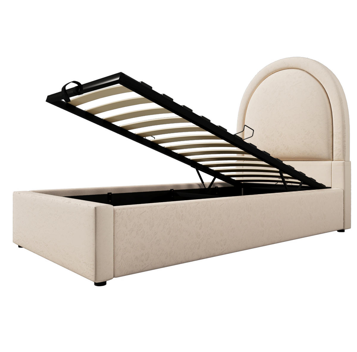 BETT mit Stauraum 90x200 cm PU Beige mit Lattenrost - Beige, Metall (90/200cm) - Beauniv