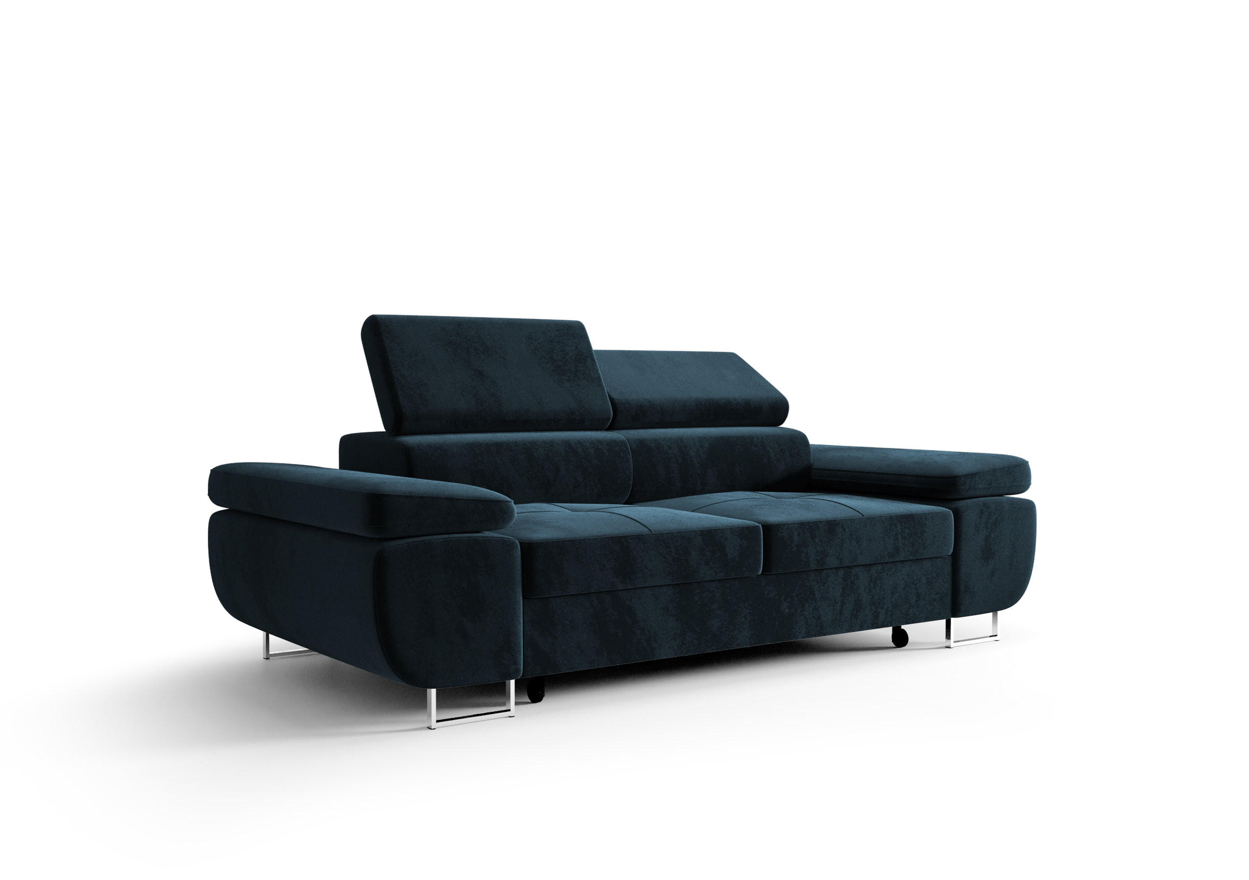 SCHLAFSOFA PRAGA 2, Sofa mit Schlaffunktion, Farbe: Blau, Velourstoff - Blau, Textil (208/90/100cm) - O-Sofa