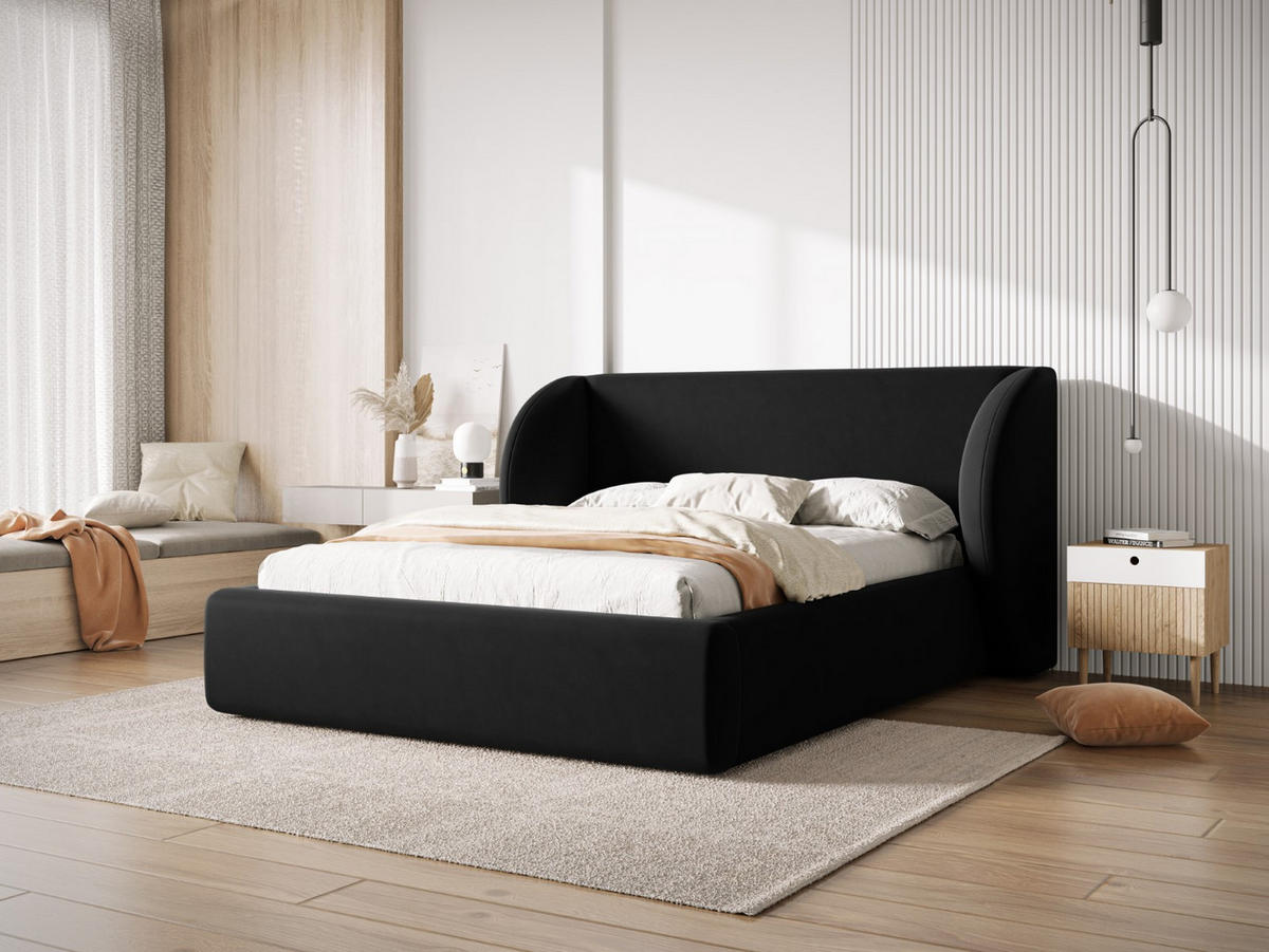 BETT mit Bettkasten und Kopfteil Miley aus Samt schwarz 160x200cm - Schwarz, Textil (160/200cm) - Micadoni