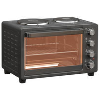 MINIBACKOFEN 28L 2600W mit 2 Kochplatten, Pizzaofen mit Backblech & Grillrost, 100-230°C, 60 Min. Timer, Schwarz - Schwarz, Metall (48.6/33/36.3cm) - Beaface