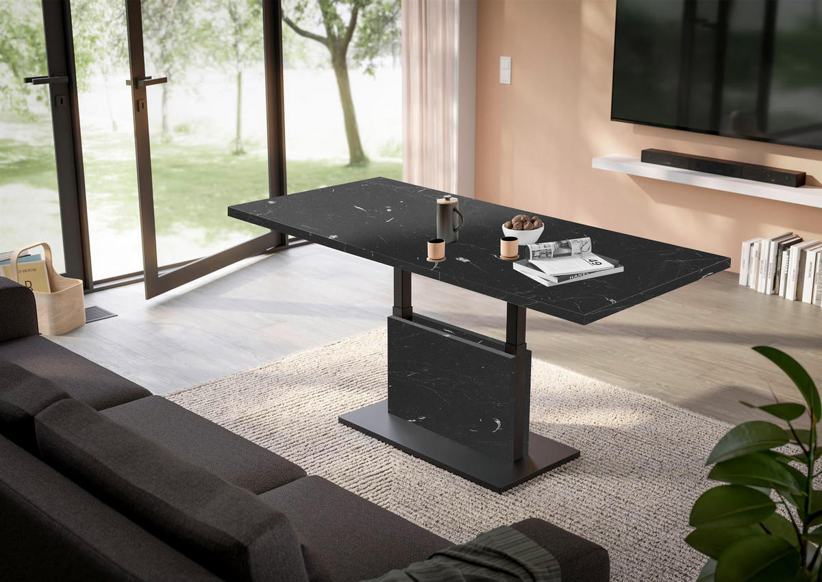 COUCHTISCH Höhenverstellbar Else 3 120x56x70 Holz Keramikoptik Schwarz - Schwarz, Holzwerkstoff (120/70/56cm) - 58aufmkessel