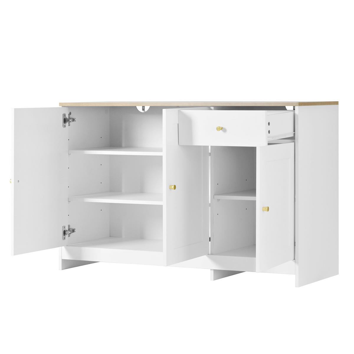 KOMODA MDF v bílé a přírodní barvě, 3 dvířka, 1 zásuvka a nastavitelné police - bílá, kompozitní dřevo (120/75/40cm) - Urban Meuble