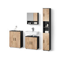 BADMÖBEL-SET Ronco Goldkraft Eiche/Anthrazit 4 Teile, mit Hochschrank und Kommode - Anthrazit/Eiche Wotan, Holzwerkstoff (60/192/30cm) - Livinity®