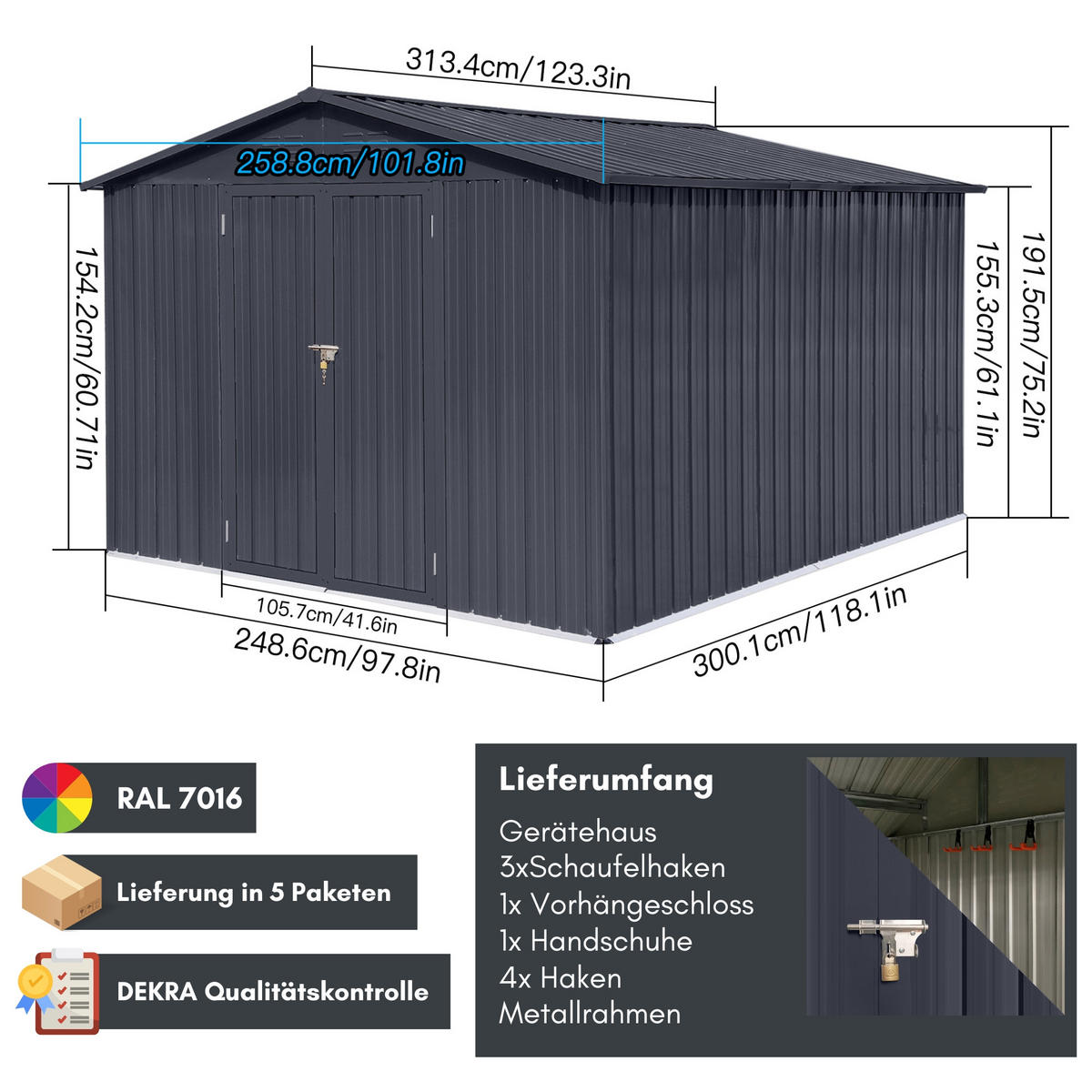 GERÄTEHAUS XXL - Anthrazit, Metall (259/192/313cm) - Albatros