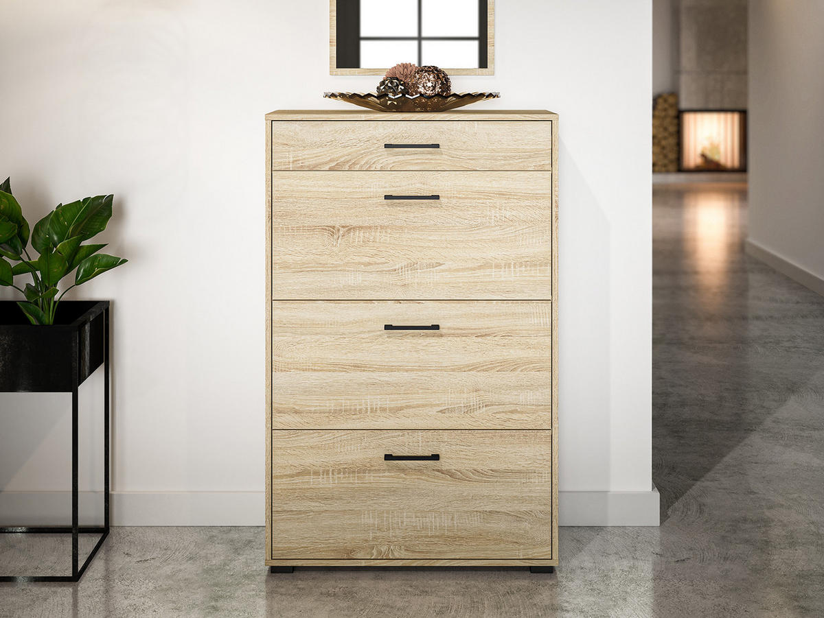 SCHUHSCHRANK Caro Sonoma Eiche hell 80 / 34 / 126cm - Braun/Sonoma Eiche, Holz/Holzwerkstoff (80/126/34cm) - Feldmann-Wohnen