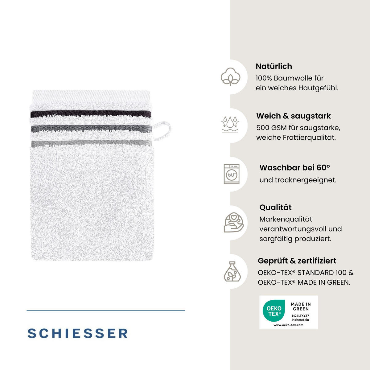 WASCHHANDSCHUHSET Skyline Color - 5-teilig - 16x22 cm - Weiß - Weiß, Textil (16/22cm) - SCHIESSER