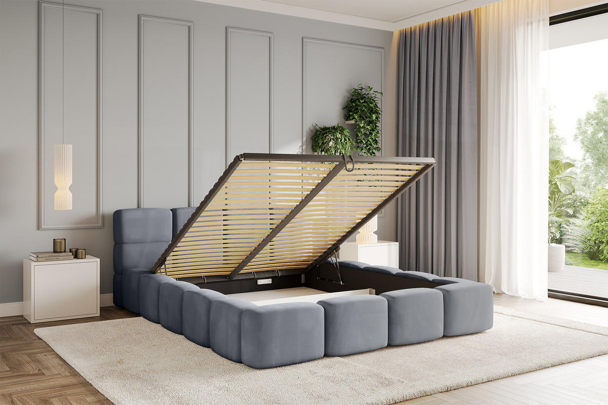 POLSTERBETT mit Bettkasten und Lattenrost, Bett mit Matratze H3/H4, Kopfteil, Boxbett, Doppelbett mit Stauraum - NATA-v1 200x200 Grau - Grau, Holzwerkstoff/Textil (200/200cm) - ALTDECOR