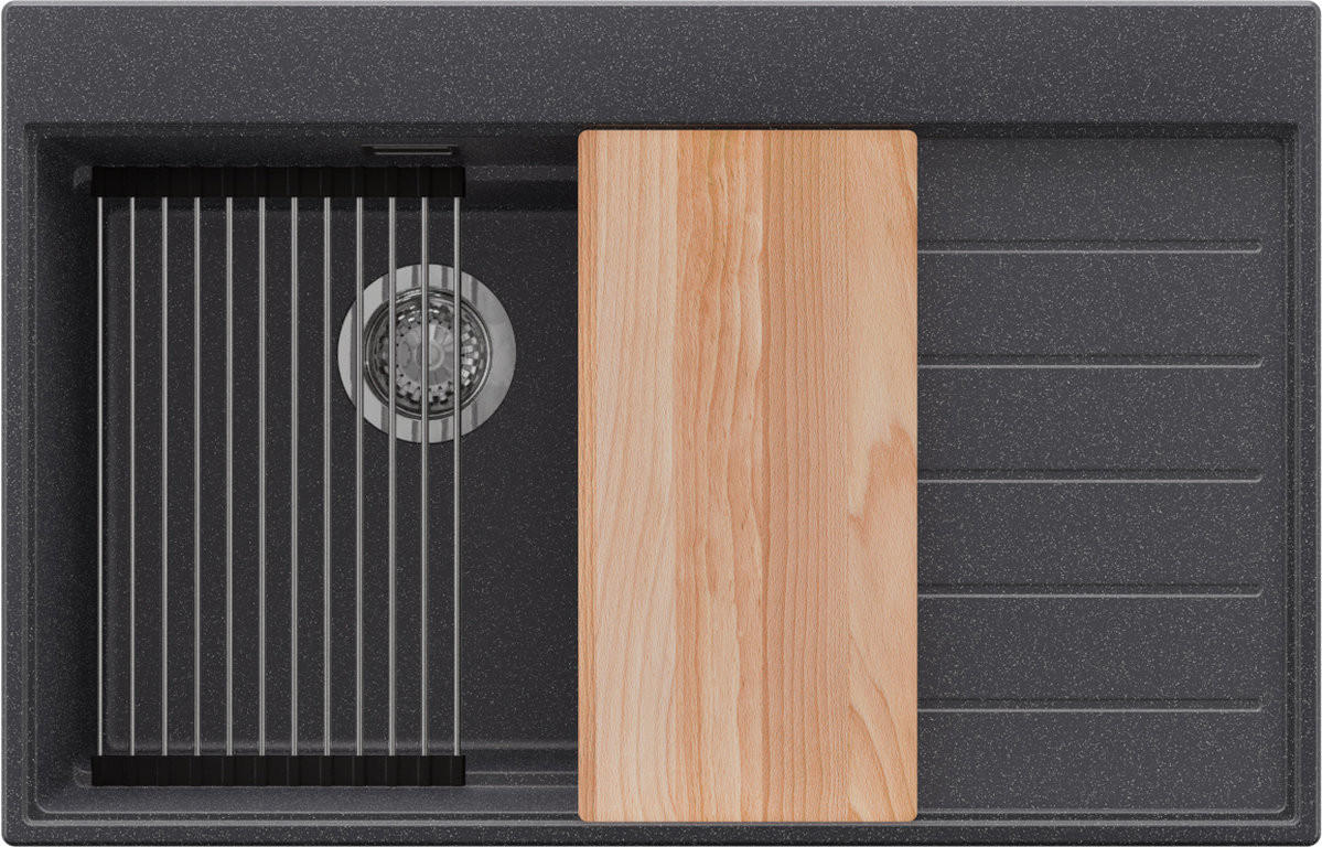 SPÜLBECKEN Sydney, 2-er set Anthrazit 78/50 cm 1 Becken + Ablauf-Set + Küchenzubehörset ab 50er Unterschrank - Chromfarben/Anthrazit, Kunststoff (78/20/50cm) - Primagran