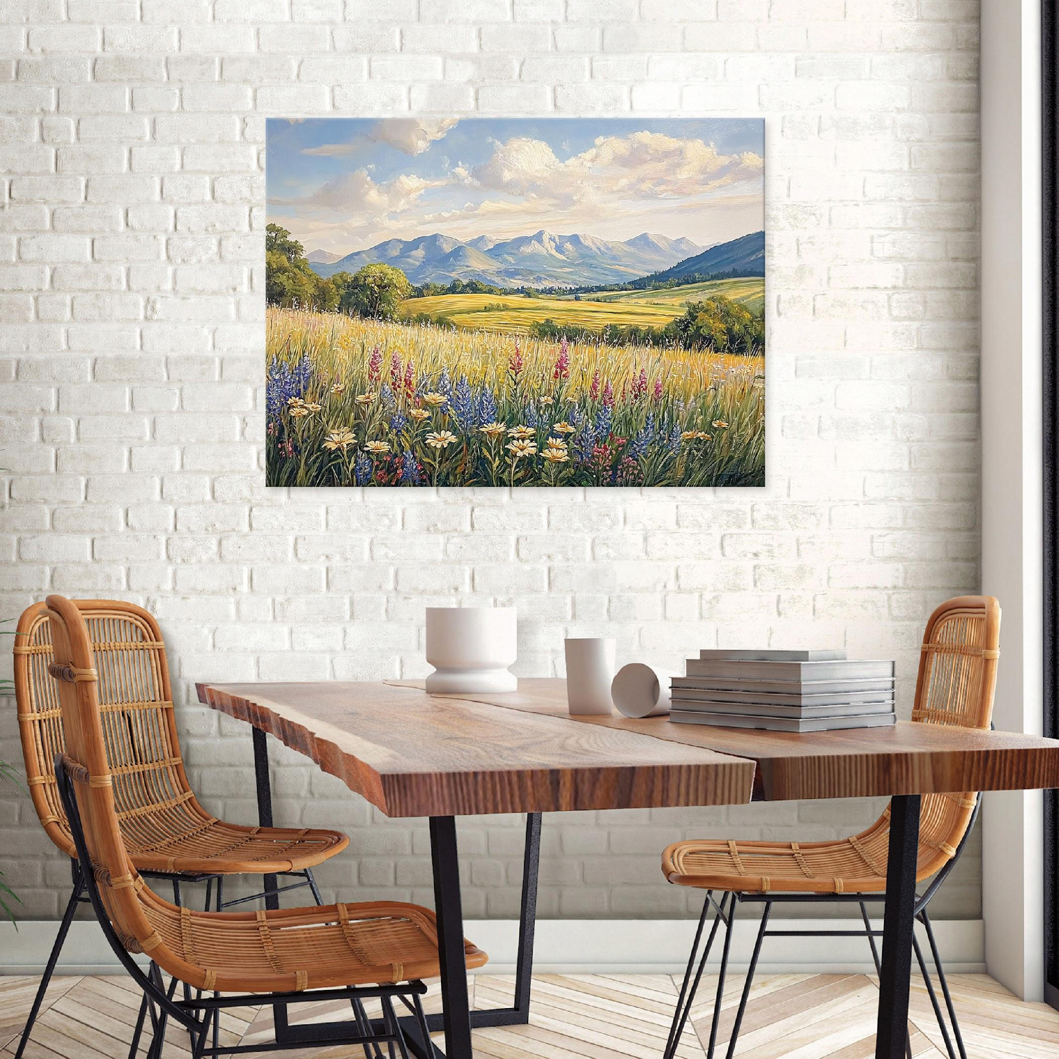 BILDER Blumenwiese Feld Aquarell Wohnzimmer 120x80 - Multicolor, Holzwerkstoff (120/80cm) - Wallarena