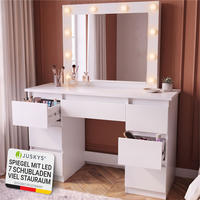 SCHMINKTISCH Talea mit LED (3 Lichtstufen) - Weiß, Holz (110/141/40cm) - Juskys