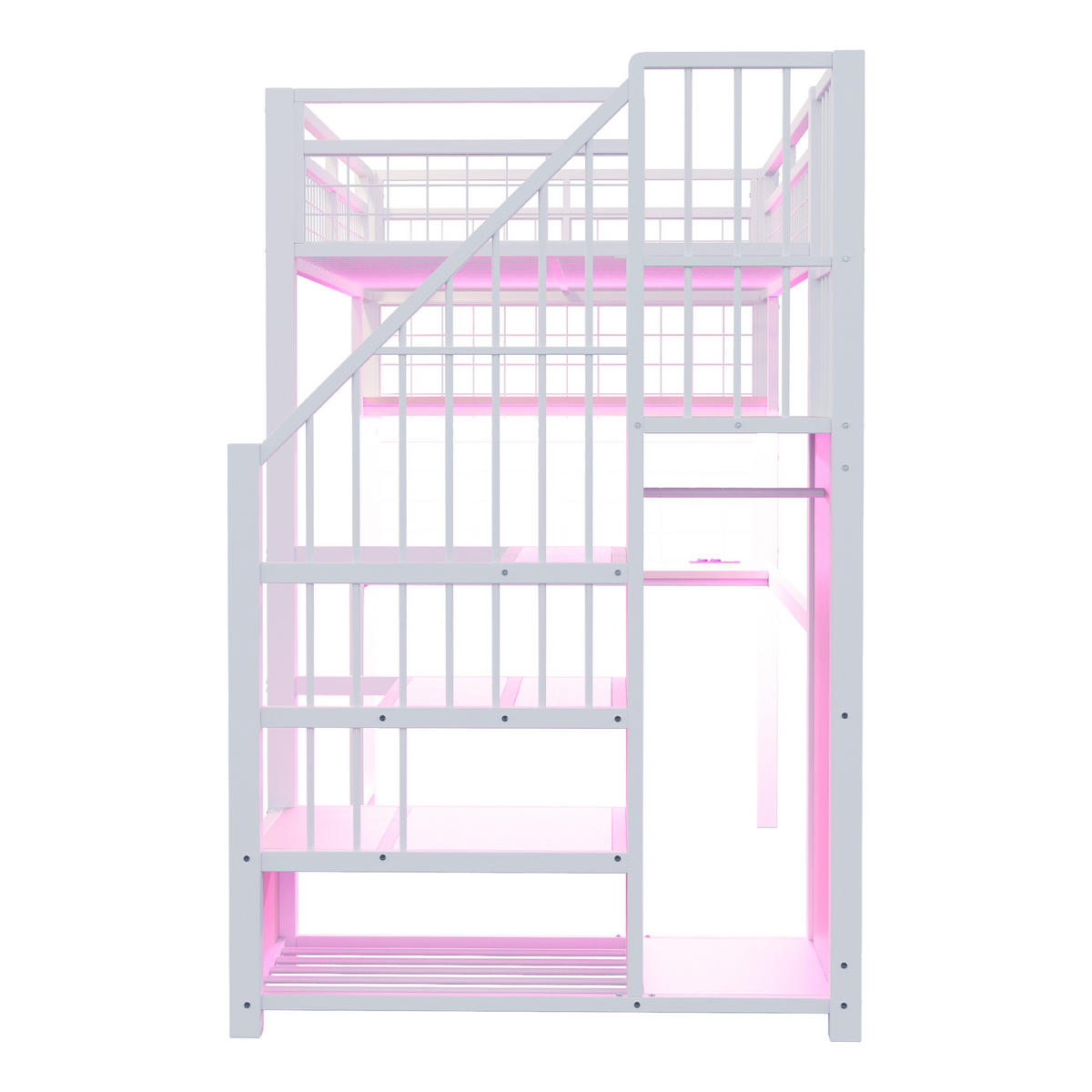 HOCHBETT 90/200 cm Weiß mit Lichtleiste und Stauraumleiter - Weiß, Metall (90/200cm) - OKWISH
