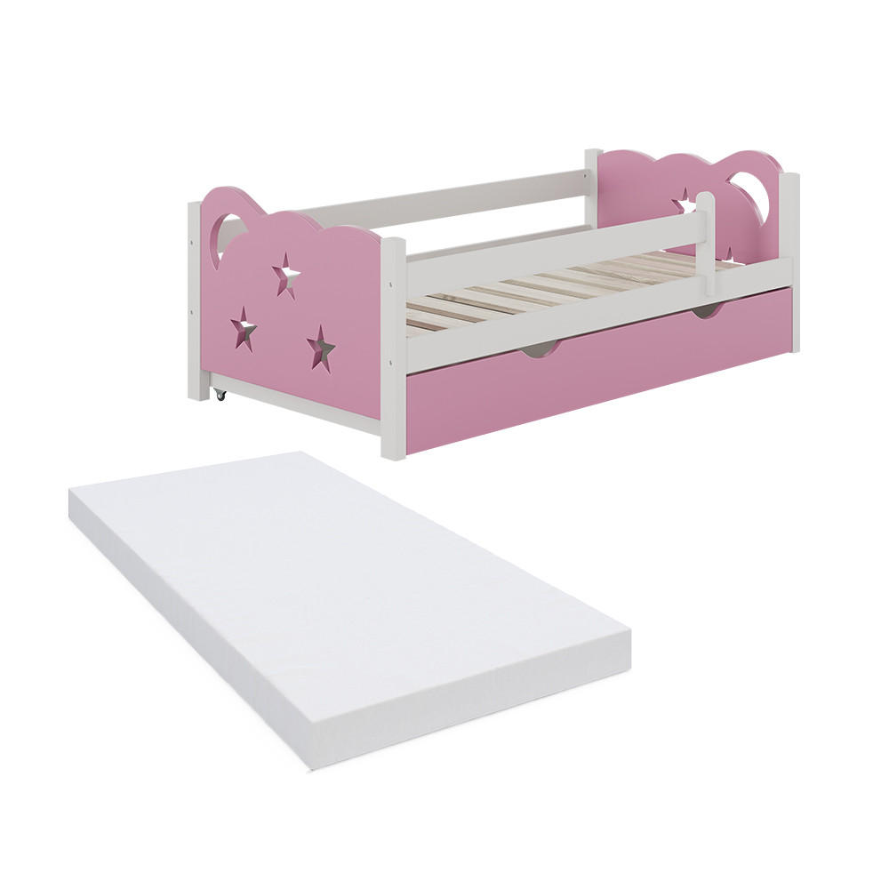 KINDERBETT Jessica Rosa/Weiß 70x140 cm mit Schublade und Matratze - Pink/Weiß, Holzwerkstoff (146/53/76cm) - VitaliSpa