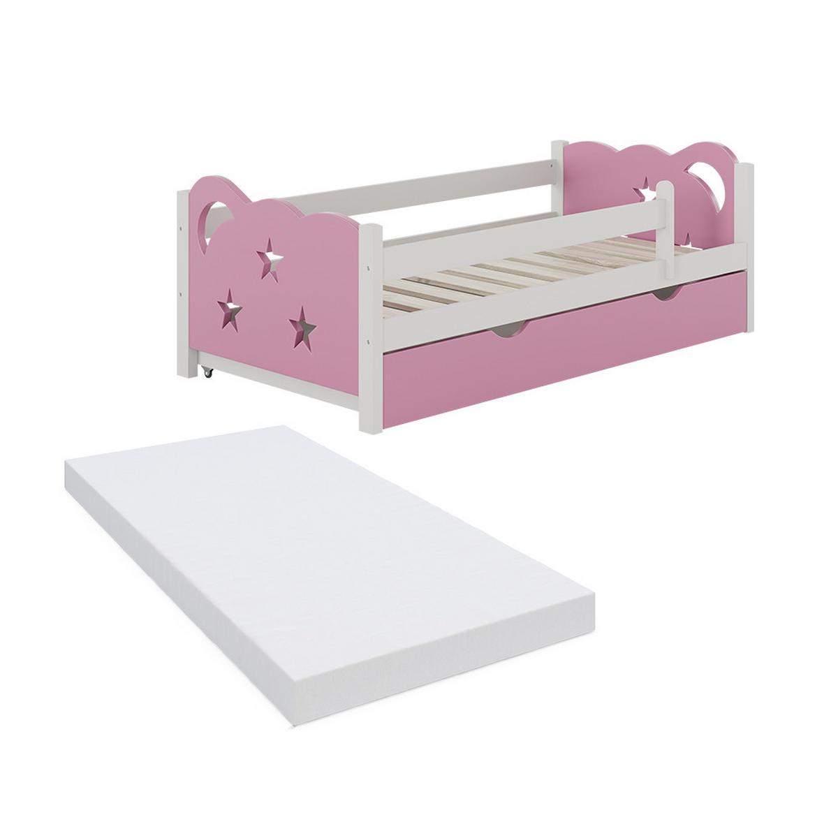 KINDERBETT Jessica Rosa/Weiß 70x140 cm mit Schublade und Matratze - Pink/Weiß, Holzwerkstoff (146/53/76cm) - VitaliSpa