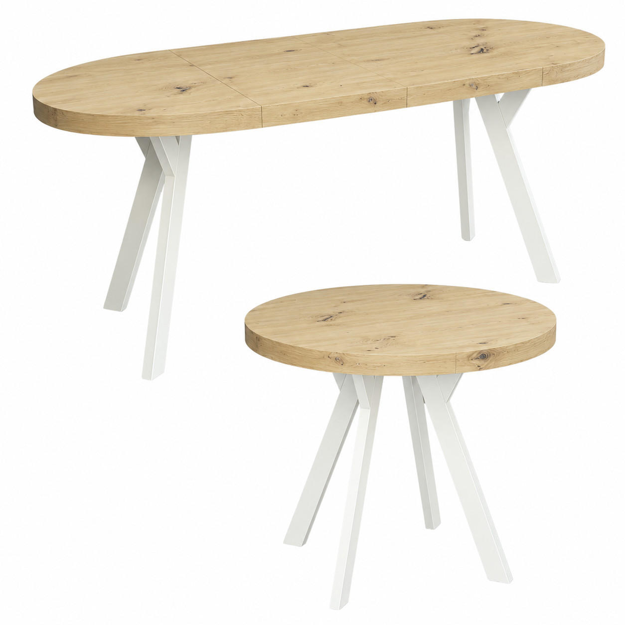 ESSTISCH rund ausziehbar 110/210/76 cm, Weiß, 54 cm Tischplatte + Y Metallgestell Weiß - Weiß, Holzwerkstoff/Metall (110/210/76cm) - Damale Möbel