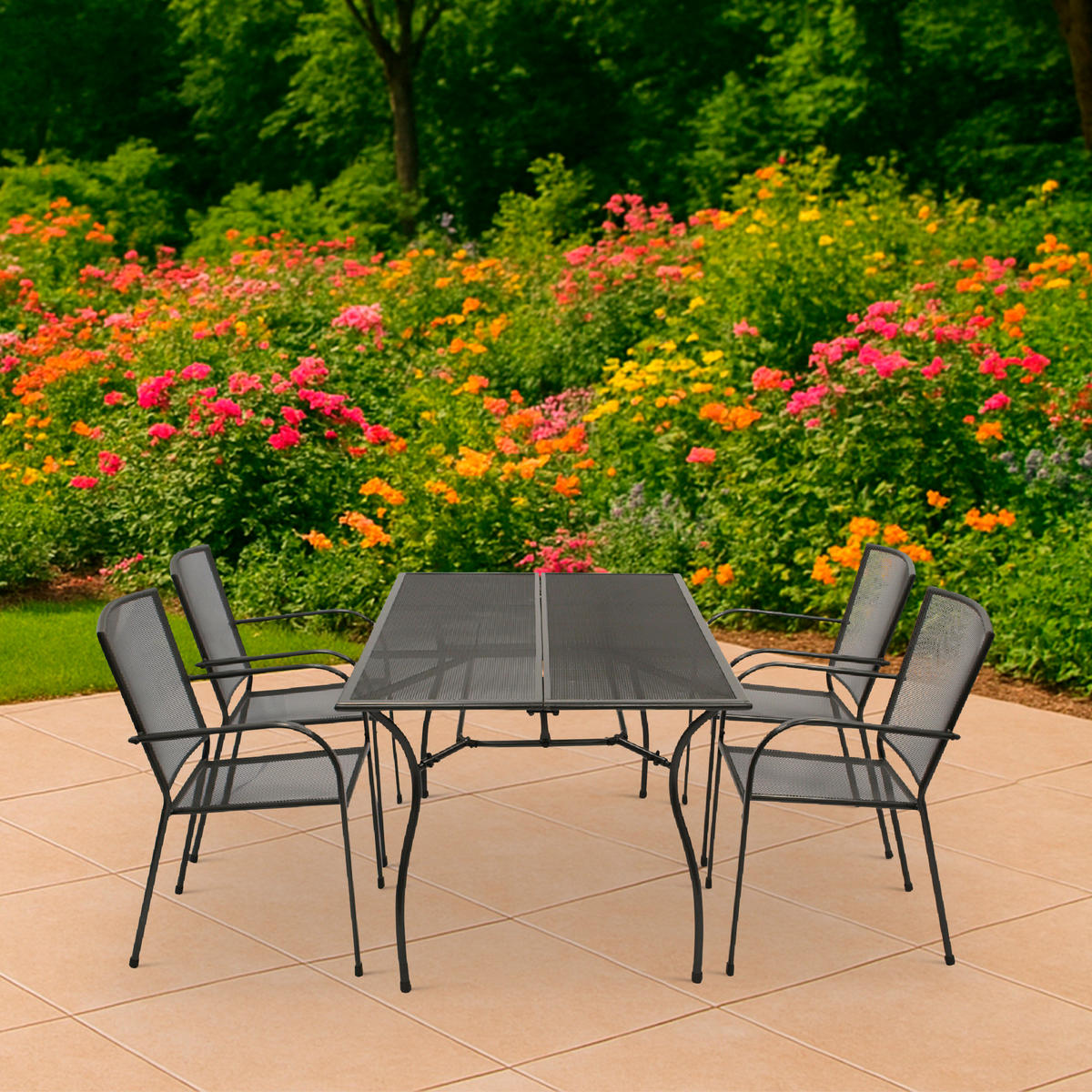 GARTENESSGRUPPE Glasgow - GARTEN-GARNITUR für 4 Personen - Gartenmöbel Set 5-teilig - Streckmetall anthrazit - Grau, Metall - TPFGarden