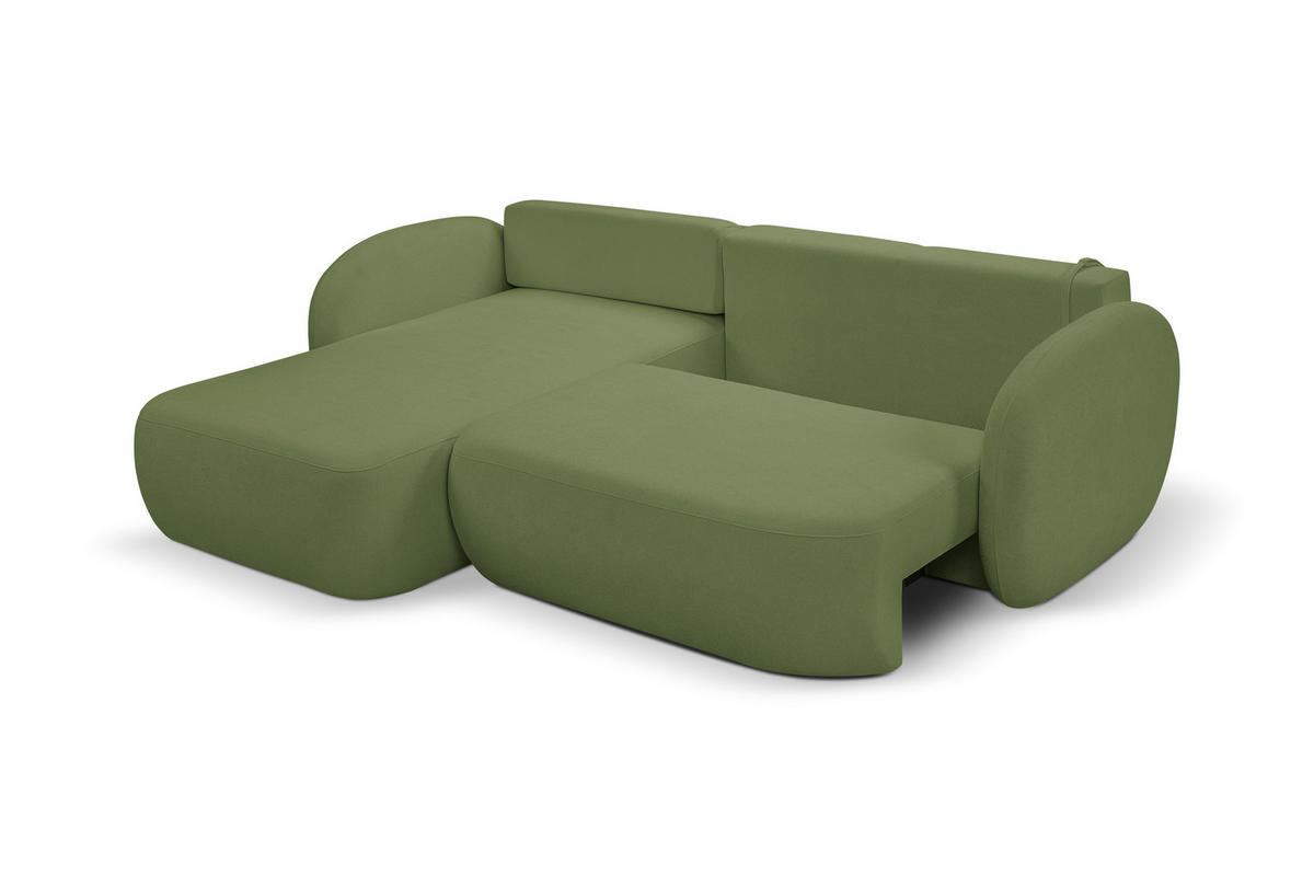 ECKSOFA AMICO L-S Grün Geflochtener Stoff mit Schlaffunktion - Grün, Holz (248/174cm) - MASSENO