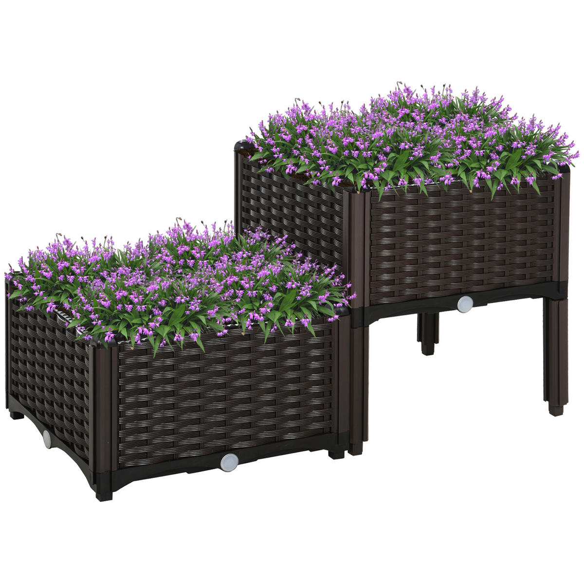 HOCHBEET DE-05324 Rattan-Look, Kunststoff, 2er-Set Braun - Braun, Kunststoff (40/44/40cm) - ComfortXL