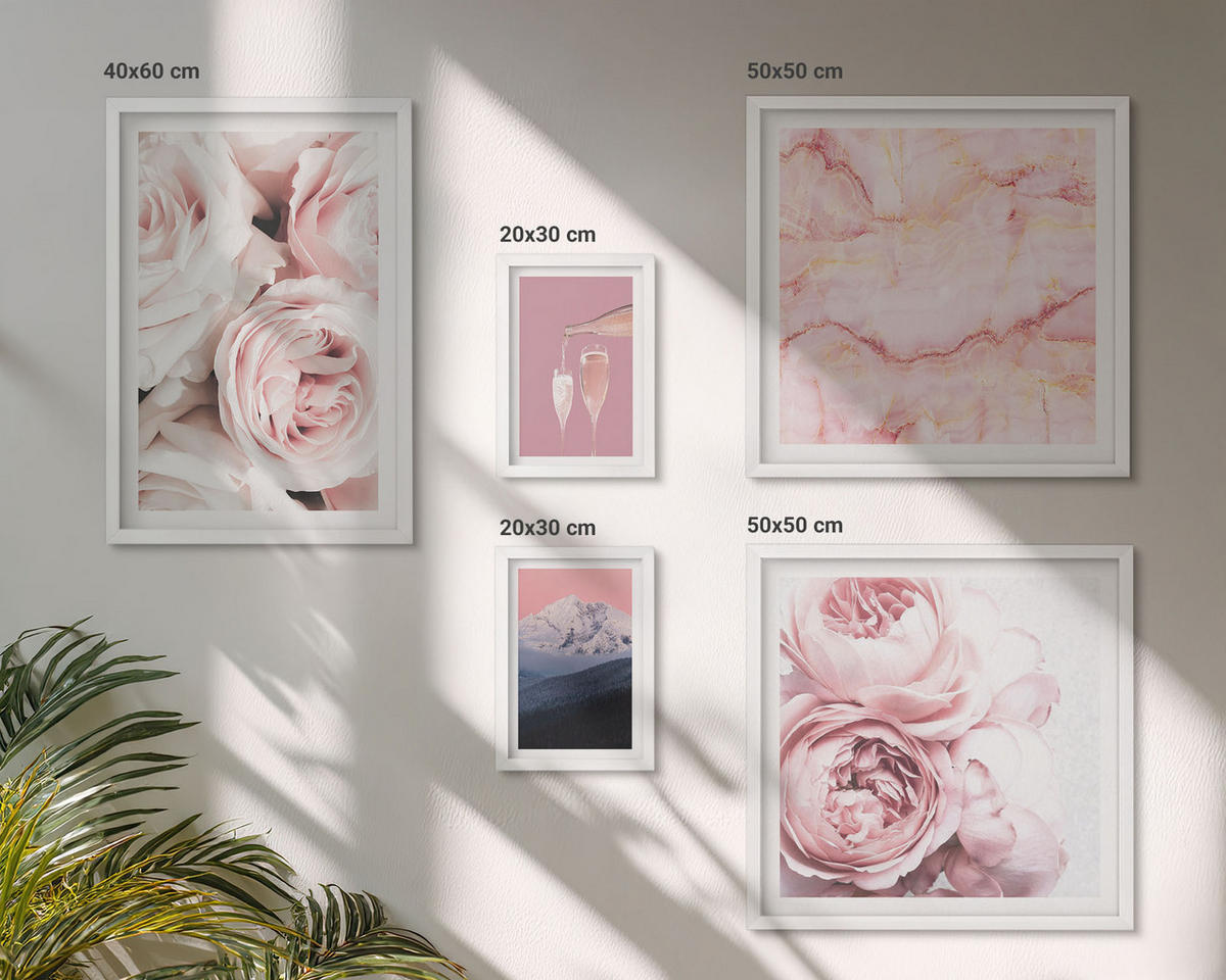 WANDBILDER 5er-Set - 50x50 cm & 20x30 cm & 40x60 cm Weißer Rahmen - Eiffels Porträt einer Frau mit Rosen - Weiß, Kunststoff (40/60cm) - ArtPrintCave