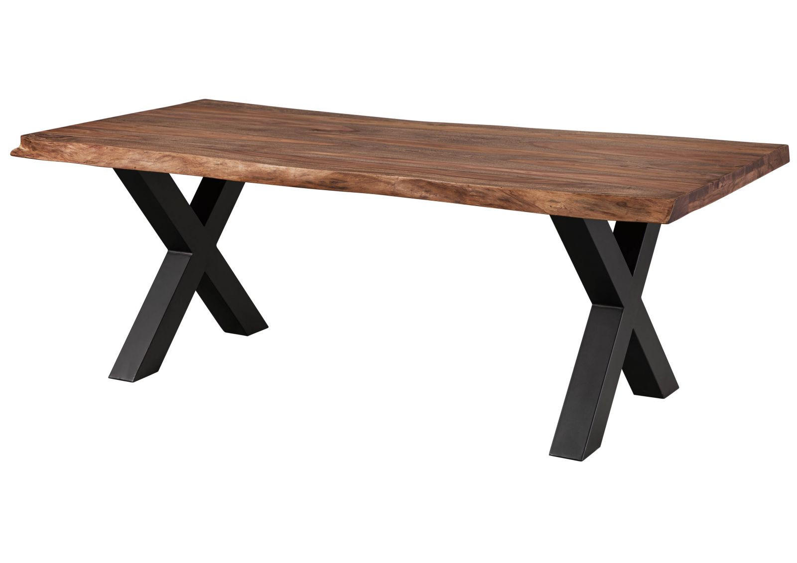 BAUMTISCH Sheesham 240x100x77 grau gebeizt / X-Beine anthrazit matt FREEFORM 5 - Anthrazit/Grau, Holz (240/100/77cm) - Massivmoebel24