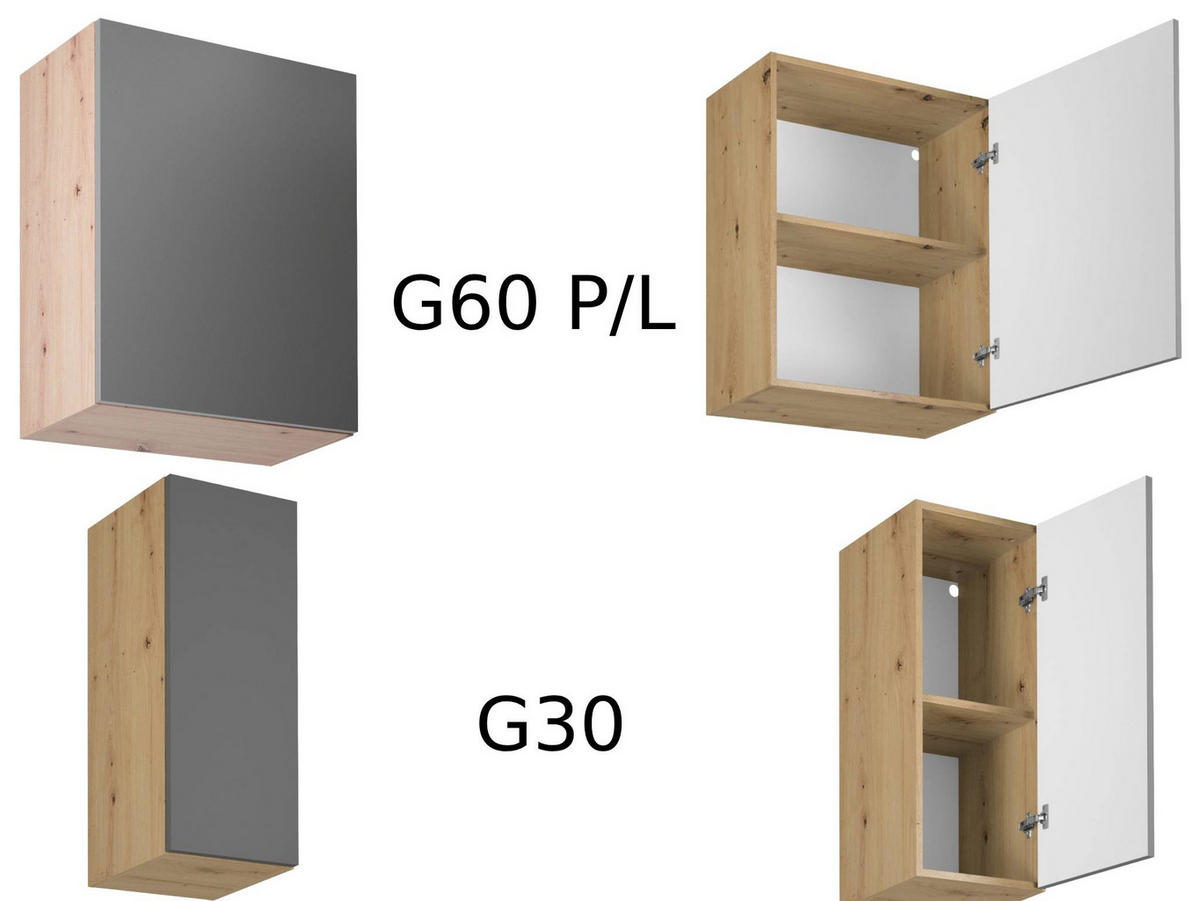 ECKKÜCHE 210 x 330 cm - Langen K66-M210 - Artisan Eiche / Grau - Grau, Holz (330/212/210cm)