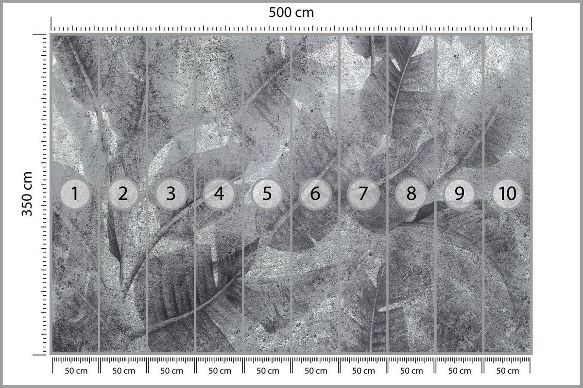 FOTOTAPETE Blätter auf Beton Abstraktion Vintage 500x350 - Grau, Papier (500/350cm) - Muralo