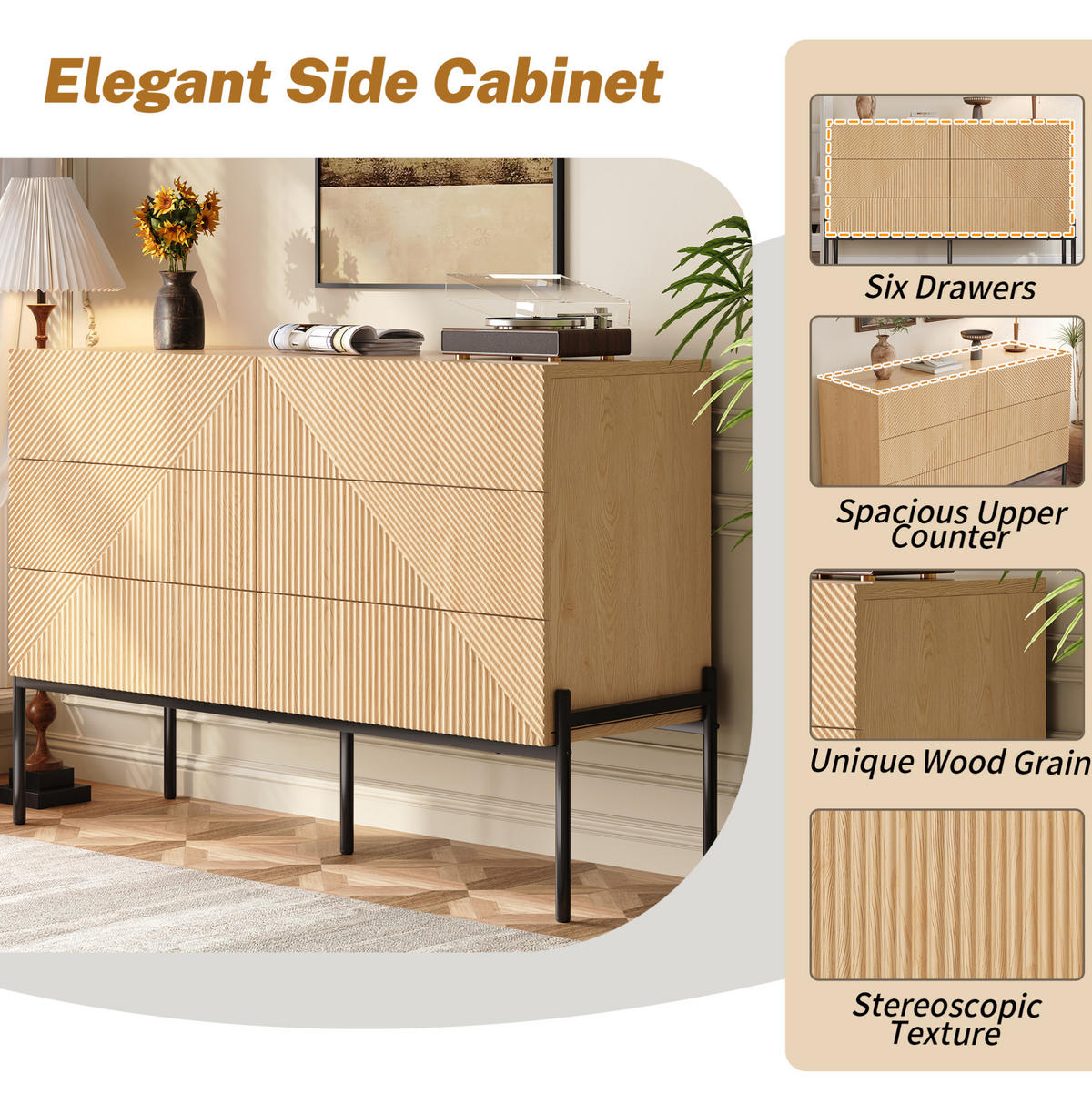 SIDEBOARD 115.5/38/75 cm Natur aus MDF mit 6 Schubladen - Naturfarben, Holzwerkstoff (38/75/115.5cm) - OKMYHOME