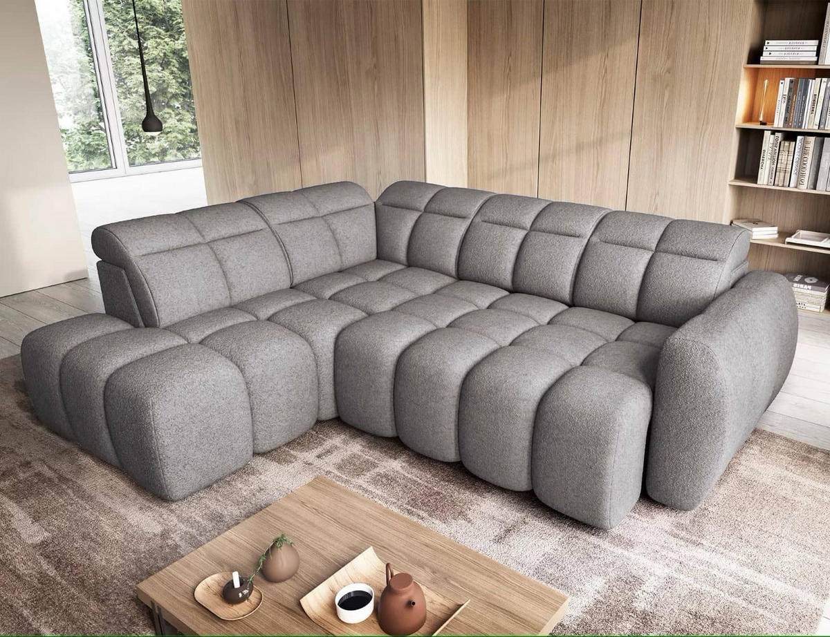 ECKSOFA mit elektrischem Sitzvorschub, Bettkasten und verstellbare Kopflehnen - Dunkelgrau, Naturmaterialien/Textil (258/208cm) - Eltap