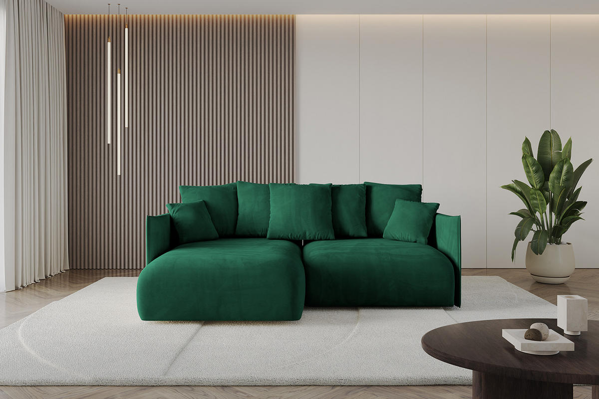 ECKSOFA mit Schlaffunktion und Bettkasten ONESK-L 208x165x40 Dunkelgrün Velours - Dunkelgrün, Holzwerkstoff/Kunststoff (208/165cm) - ALTDECOR