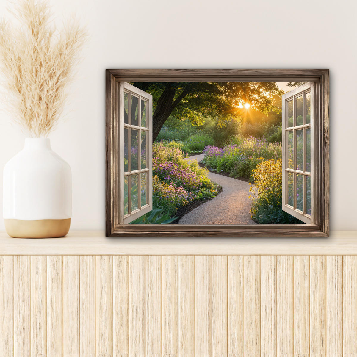 LEINWANDBILD Aussicht - Blumen - Natur - Sonne - Weg 40x30 cm - Hellgelb, Textil (40/30cm) - MuchoWow