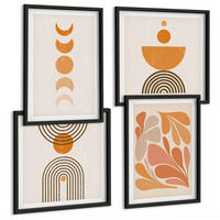 BILDER SET 4er Set - 50x50 cm & 40x60 cm Schwarzer Rahmen - Abstrakte orange Formen - Schwarz, Kunststoff (50/50cm) - TULUP