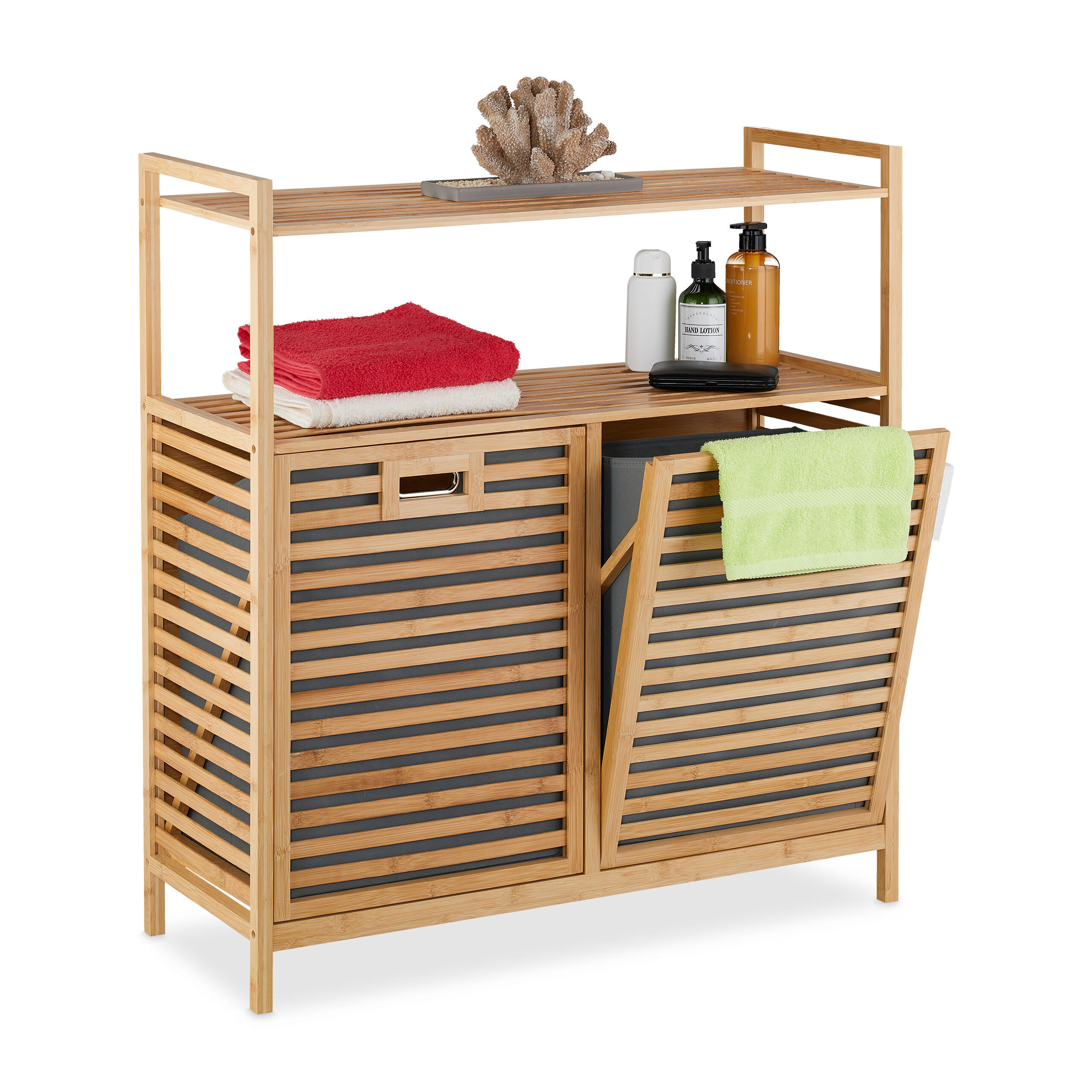 WÄSCHEKORB - Hellbraun, Holz/Textil (88/95/33cm) - Relaxdays