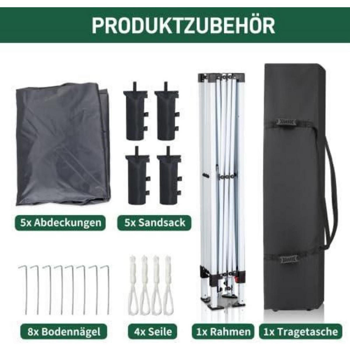 FALTPAVILLON 3 x 3 m Dunkelgrau Wasserdicht UV Schutz - Anthrazit, Metall (255/300/300cm)